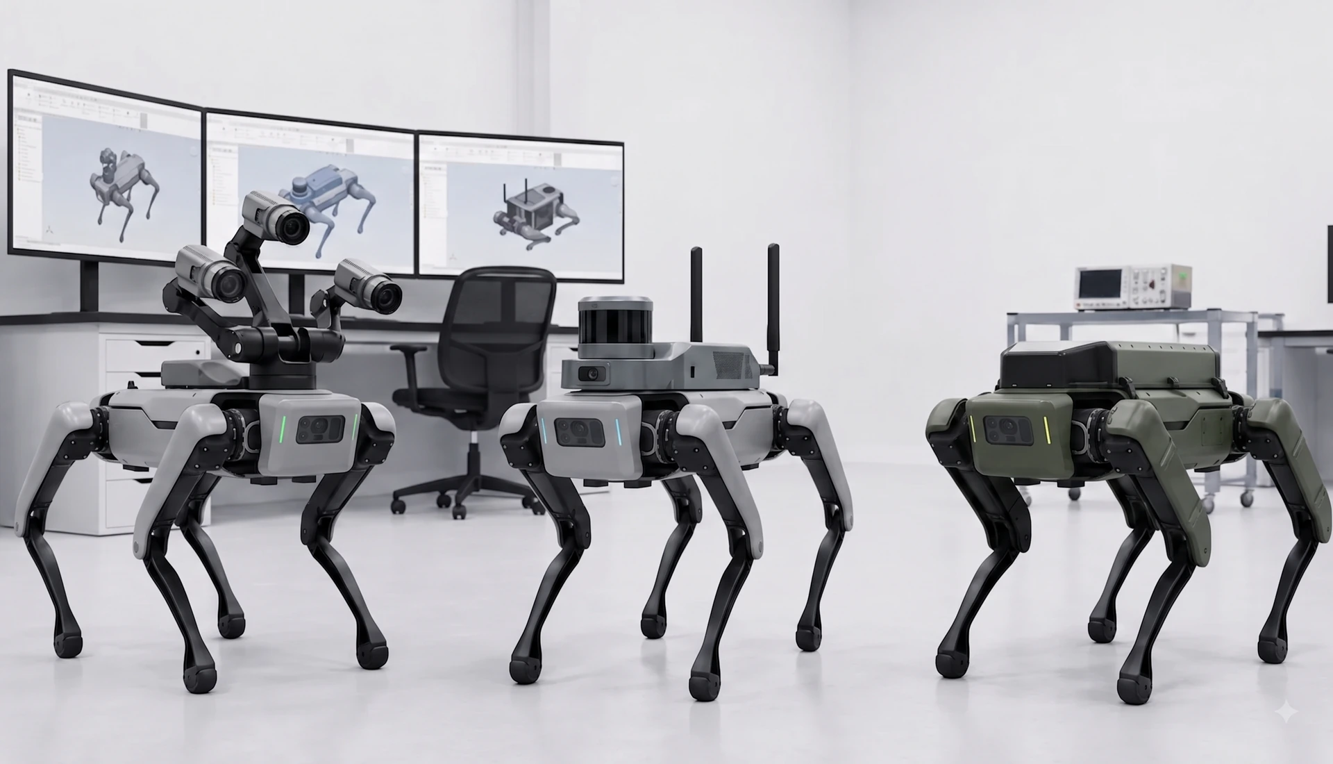 Three custom quadruped platform variants under development